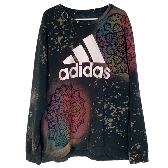 Adidas Sweatshirt Pullover Womens Plus Size 2XL Black Floral Mandala Stencil - Picture 1 of 11